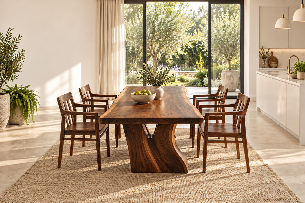 Solid wood dining table and chairs