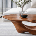 Sculptural Freeform Coffee Table, Organic Carved Base Solid Wood Statement Table for Living Room
