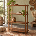 Open-Frame Solid Wood Walnut Bookshelf, Freestanding 4-Tier Room Divider Display Shelving
