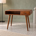 Curved-Edge Mid-Century Writing Desk — Solid Wood Home Office Desk with Open Cubby & Drawer, Walnut