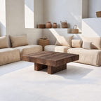 Chunky Reclaimed Timber Coffee Table, Low Rustic Solid Wood Beam Table with Block Feet