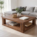 Reclaimed Chestnut Coffee Table with Open Shelf, Chunky Rustic Solid Wood Living Room Storage Table