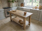 Freestanding Solid Wood Kitchen Island, Rustic Farmhouse Prep Table with Storage Shelf, Brown