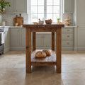 Freestanding Solid Wood Kitchen Island, Rustic Farmhouse Prep Table with Storage Shelf, Brown