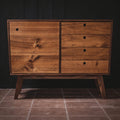 Mid-Century Sideboard Cabinet — 4-Drawer Solid Wood Dresser & Living Room Storage Credenza, Oak