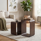 Waterfall Cube Side Table, Curved Open Walnut Solid Wood Nesting Accent Table for Living Room