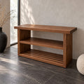 Shoe-Rack Entryway Bench — Open-Shelf Solid Wood Hallway Storage Bench & Console, Walnut