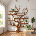 Tree-Branch Solid Wood Bookshelf, Driftwood Sculptural Floor-Standing Display Shelf, Walnut Rustic