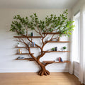 Branching Solid Wood Tree Bookshelf, Driftwood Sculptural Wall-Mounted Shelving, Natural Rustic
