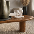 Organic Pebble Coffee Table, Japandi Sculptural Walnut Solid Wood Table with Cylindrical Legs