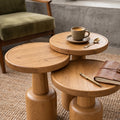 Nesting Trio Pebble Tables, Mid-Century Walnut Solid Wood Nest of 3 Side and Coffee Tables