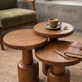 Nesting Trio Pebble Tables, Mid-Century Walnut Solid Wood Nest of 3 Side and Coffee Tables