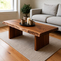 Live-Edge Walnut Slab Coffee Table, Waterfall Plinth Base Solid Wood Living Room Table