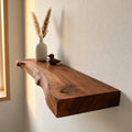 Live-Edge Floating Shelf, Solid Wood Natural Edge Wall Shelf for Living Room Bedroom, Rustic Brown Wood Ledge