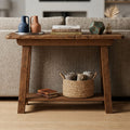 Narrow Sofa Console Table with Lower Shelf — A-Frame Solid Wood Hallway & Entryway Table, Oak