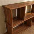 Angled-Cubby Solid Wood Vinyl Record Bookcase, Walnut Low Record Storage Shelf, Mid-Century