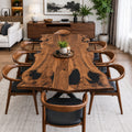 Live-Edge Solid Wood Walnut Dining Table, Sculptural Resin-Filled Slab Farmhouse Table for 8