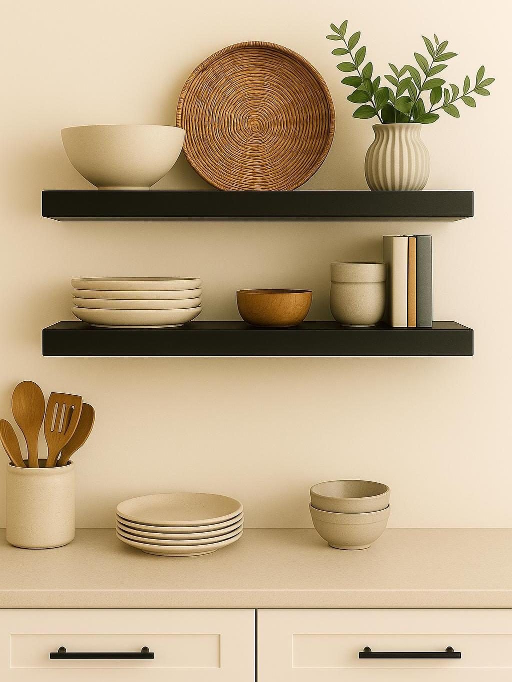 Chunky Floating Shelf, Solid Wood Kitchen Wall Shelf for Open Shelving, Dark Walnut Farmhouse Ledge for Dining