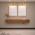Wall-Mounted Floating Vanity Console in Solid Wood Oak, Twin Push-Open Drawers
