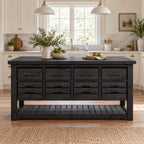 Farmhouse Solid Wood Kitchen Island with Drawers, Butcher-Block Top & Slatted Shelf, Natural Pine