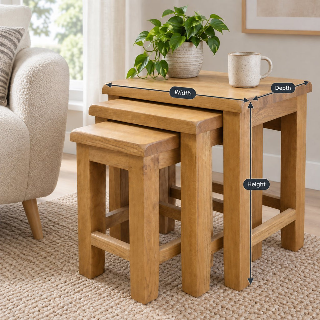 Nesting Oak Coffee Tables, Solid Wood Nest of 3 Slatted-Side Side Tables for the Living Room