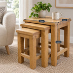 Nesting Oak Coffee Tables, Solid Wood Nest of 3 Slatted-Side Side Tables for the Living Room