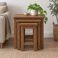Nesting Oak Coffee Tables, Solid Wood Nest of 3 Slatted-Side Side Tables for the Living Room