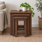 Nesting Oak Coffee Tables, Solid Wood Nest of 3 Slatted-Side Side Tables for the Living Room