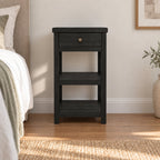 Slimline Solid Oak Console Table with Drawer & Two Shelves, Narrow Hallway Side Storage