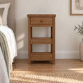 Slimline Solid Oak Console Table with Drawer & Two Shelves, Narrow Hallway Side Storage