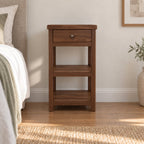 Slimline Solid Oak Console Table with Drawer & Two Shelves, Narrow Hallway Side Storage