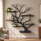 Branch Bookshelf, Solid Wood Driftwood Tree Wall-Mounted Book Display in Natural Oak