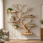 Branch Bookshelf, Solid Wood Driftwood Tree Wall-Mounted Book Display in Natural Oak