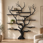 Branch Solid Wood Tree Bookshelf, Hand-Carved Walnut Live-Edge Wall Art Shelf for Living Room