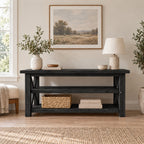 Reclaimed Solid Wood TV Stand, Weathered Gray Media Console with Chunky Posts & Open Shelves for Living Room