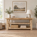 Reclaimed Solid Wood TV Stand, Weathered Gray Media Console with Chunky Posts & Open Shelves for Living Room