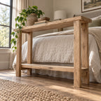 Slab-Top Solid Wood Entryway Console Table, Narrow Walnut-Tone Hallway Table with Lower Shelf