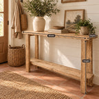 Slab-Top Solid Wood Entryway Console Table, Narrow Walnut-Tone Hallway Table with Lower Shelf