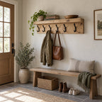 Wall-Mounted Solid Wood Coat Rack with Shelf, Rustic Iron Hooks for Entryway, Reclaimed Brown