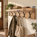 Wall-Mounted Solid Wood Coat Rack with Shelf, Rustic Iron Hooks for Entryway, Reclaimed Brown