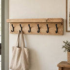 Wall-Mounted Solid Wood Coat Rack with Shelf, Rustic Iron Hooks for Entryway, Reclaimed Brown