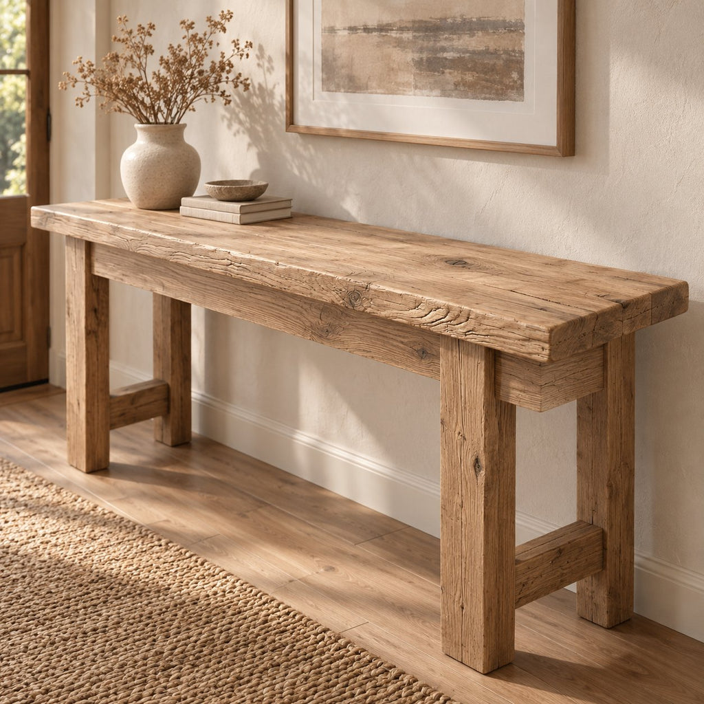 Live-Edge Solid Wood Entryway Bench, Rustic Walnut Farmhouse Seating for Hallway & Mudroom