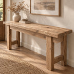 Live-Edge Solid Wood Entryway Bench, Rustic Walnut Farmhouse Seating for Hallway & Mudroom