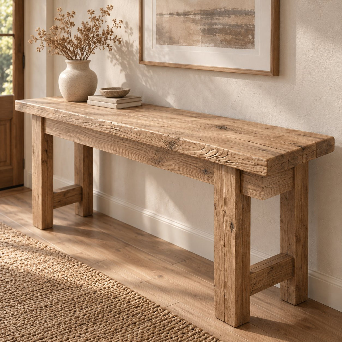 Live-Edge Solid Wood Entryway Bench, Rustic Walnut Farmhouse Seating for Hallway & Mudroom