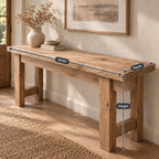 Live-Edge Solid Wood Entryway Bench, Rustic Walnut Farmhouse Seating for Hallway & Mudroom