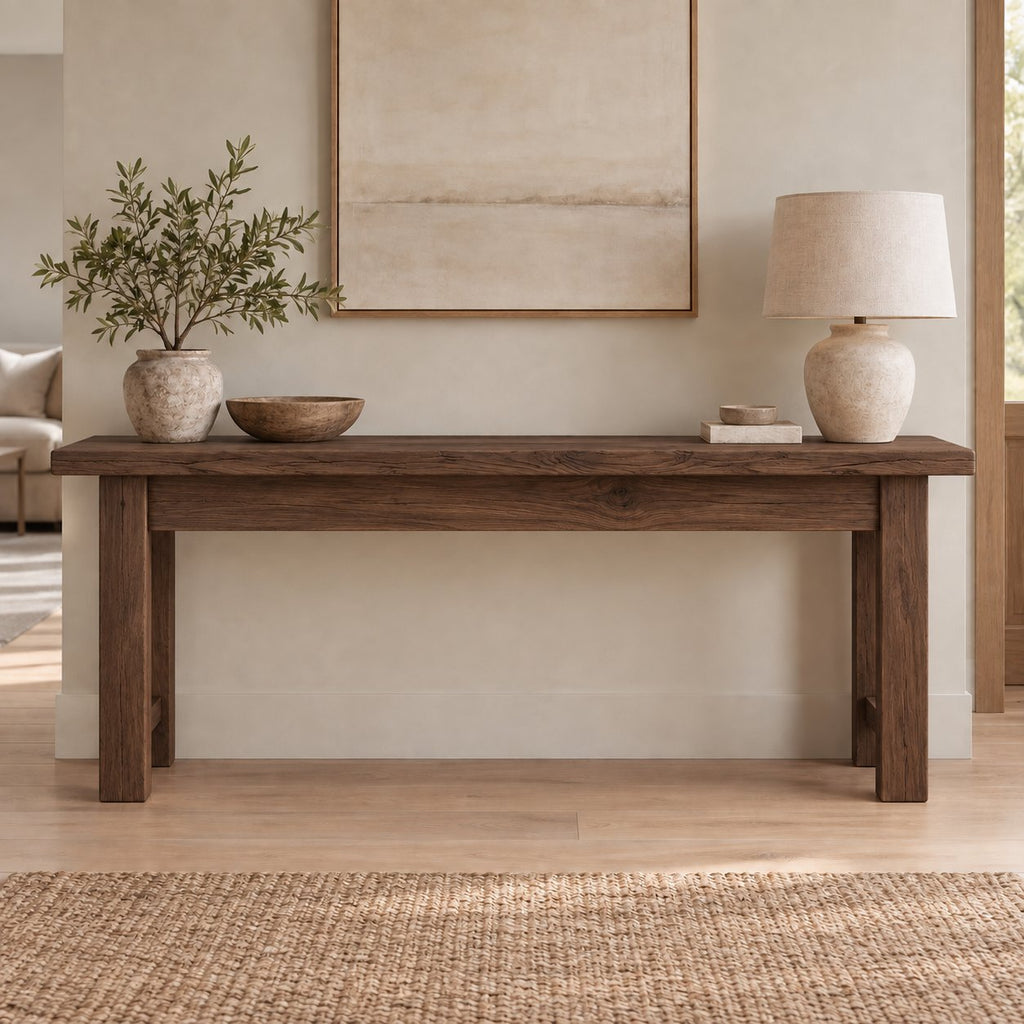 Live-Edge Solid Wood Entryway Bench, Rustic Walnut Farmhouse Seating for Hallway & Mudroom