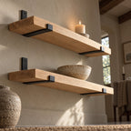 Reclaimed-Style Solid Wood Floating Shelf with Black Metal Brackets, Rustic Wall Storage