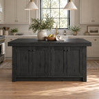 Farmhouse Solid Wood Kitchen Island, Butcher-Block Natural Pine Prep Station with Cabinet Storage