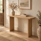 Narrow Solid Wood Console Table, Slim Panel-Leg Sofa Table for Entryway & Hallway, Walnut Tone