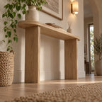Narrow Solid Wood Console Table, Slim Panel-Leg Sofa Table for Entryway & Hallway, Walnut Tone